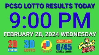 9pm Lotto Result Today February 28, 2024 Wednesday ez2 swertres 2d 3d pcso