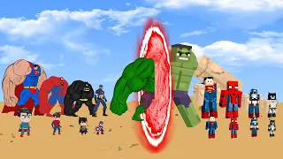 SUPER HEROES: HULK & SPIDERMAN : All characters go through an evolution portal Minecraft | FUNNY