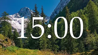 15 minutes of pine forest with Alps to the background - countdown timer without alarm.