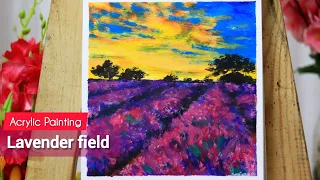 Lavender field Acrylic Painting Tutorial step by step | Lavender field landscape | Painting ASMR