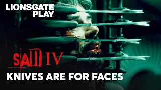 Knives Are For Faces Scene | Saw IV | Knife Chair Trap Scene | Tobin Bell  @lionsgateplay