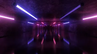 Flashing Neon Lights Tubes in Concrete Tunnel Rave Glow Reflections 4K Background VJ Video Effect