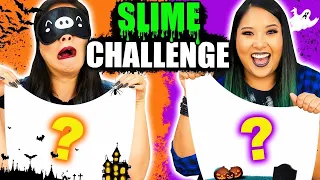 SLIME HALLOWEEN CHALLENGE DE OLHOS VENDADOS! - Desafio | Blog das irmãs