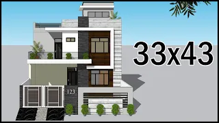 33'-0"x43'-0"  Latest 3D House Plan | Modern Villa Design | Gopal Architecture
