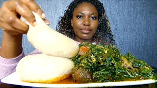 Asmr mukbang vegetables soup with cassava fufu