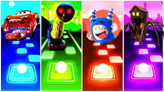 Thomas The Train exe vs Lightning Mcqueen Eater vs Oddbobs vs Spider House Head Tiles Hop EDM Rush!