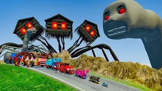 Monsters Big & Small Cars VS Downhill Madness with SCARY THOMAS & HOUSE HEAD – BeamNG.Drive