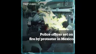 Police officer set on fire by protester in Mexico