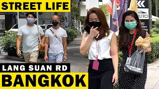 Bangkok Street Life on Lang Suan Road [ 4K ] Walking tour from Chit Lom to Lumphini