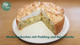 Rhabarberkuchen mit Puddingcreme und Baiser