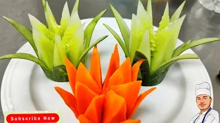 simple easy beautiful cucumber flower decoration carving garnis hotel & restaurant #viral #subscribe