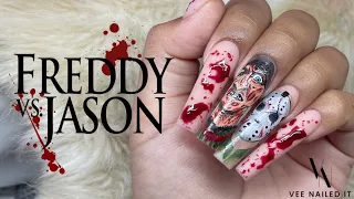 Advanced Nail Tech: Hand Painted Nail Art | Freddy Vs. Jason Nail Tutorial