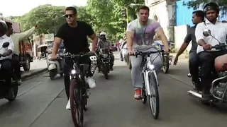 Salman Khan and Sohail Khan Riding Being Human E-Cycle On The Streets Of Bandra Mumbai