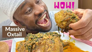 Nigeria Egusi Soup with Enough Vegetables,Oxtail,Fufu Mukbang/African food/Black in Japan