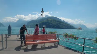 Brunnen 4K short walk tour with Lake Lucerne views. Virtual treadmill.