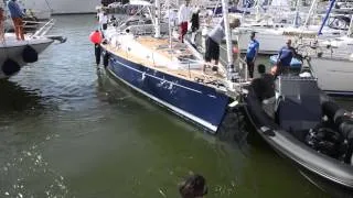 Sailing boat leaving guest harbour in Visby