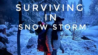 1 day survival in Snow storm camping in heavy snow mountains( Coldest Snow Camp At -15 Degree )