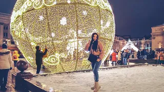 🎄Moscow New Year city lights, nightlife walk. 4К