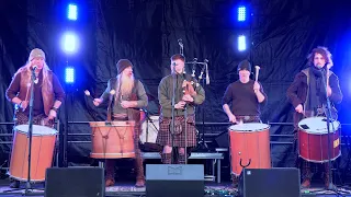 Scottish tribal band Clanadonia playing "The Jigs" during Perth's Robert Burns event in Feb 2022