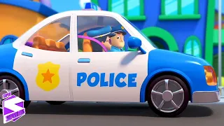 Räder auf Polizeiauto und 3D-Animierte Kinderreime und Babylieder