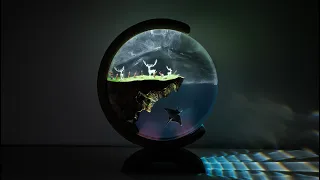 Decorative Epoxy Lamp with Deer and Manta Ray | Epoxy Diorama