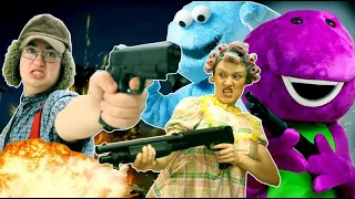 NERD vs. BARNEY, GRANDMA & COOKIE MONSTER!