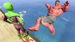 GTA 5 Water Ragdolls | Grenn Spiderman Vs Red Hulk (Euphoria Physics) Ep.12