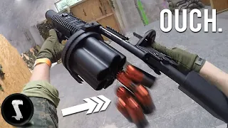 Airsoft Players get F@#€D UP by Painful 40mm Grenade Launcher!