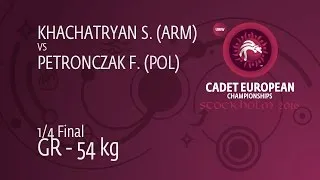 1/4 GR - 54 kg: S. KHACHATRYAN (ARM) df. F. PETRONCZAK (POL) by TF, 8-0