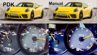 Porsche 911 991.2 GT3 (PDK) vs Porsche 911 991.2 GT3 (Manual) 0-250 kmh race