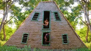 Unbelievable! Build Two-story  Villa House Under Water Slide Use Bamboo And Mud By Ancient Skills