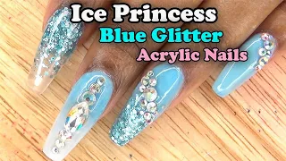 Acrylic Nails Tutorial - How To Encapsulated Nails - Acrylic Infill and Redesign - Blue Glitter