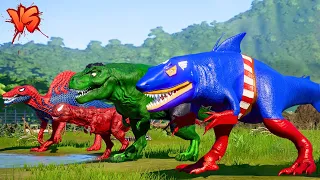 SPIDER-MAN vs. CAPTAN AMERICA, HULK & CARNAGE All Big SuperHero Dinosaurs Battle in Jurassic World