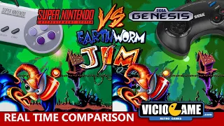 🎮 Earthworm Jim (SNES Vs Mega Drive) Real Time Comparison