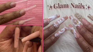 ✨DOING MY 23RD BIRTHDAY NAILS✨ |  BLING FRENCH TIP POLYGEL NAILS | 3D FLOWERS USING CARVING GEL✿ |