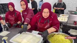 Khanum - Uzbek dish: thin dough with meat filling, prepared in a heater for special cooking #food