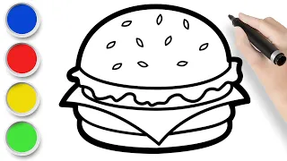 How To Draw a Burger, Painting, Coloring for Kids and Toddlers