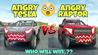 Angry tesla VS angry ford raptor😱||Who will win..??funny moments 😂||Extreme car driving simulator||