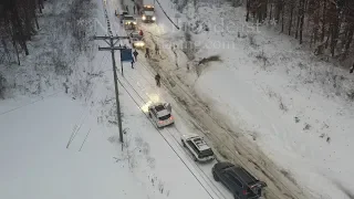 Truck pulls van stuck in snow & hits car from drone, plow gets stuck - Morganton, NC - 12-9-2018