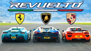 Кто победит в заезде: Lamborghini Revuelto или Ferrari SF90 или же Porsche 918?