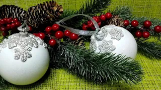 Простой монохромный декор ёлочных игрушек DIY Simple monochrome Christmas tree decorations
