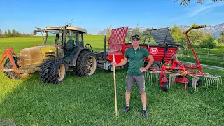 Harvesting of hay 4 days. Rain is coming. The whole process! FARM in Switzerland