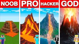 Minecraft Battle: NOOB vs PRO vs HACKER vs GOD! VOLCANO HOUSE BUILD CHALLENGE in Minecraft