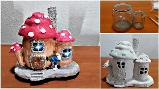DIY a Fairy Mushroom House with Lamp using Jars