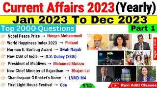 January To December Current Affairs 2023 | Yearly Top 2000 🔴Part 1🔴 | Last 12 Months Current Affairs