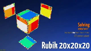 3D Simulation: Shuffling and Solving Big Rubik's Cube 20x20x20 with notation