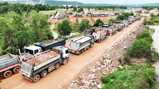 WOW!! Mastering Land Reclamation: Efficient Dump Truck Management Bulldozer Power Pushing Stone