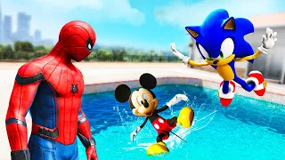 GTA 5 Spiderman vs Sonic vs Mickey Water Fails #3 (Euphoria Physics/Ragdolls)