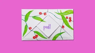 Как сделать открытку - КОНВЕРТ с СЮРПРИЗОМ. DIY SURPRISE MESSAGE Сard /Pull Tab Origami Envelope