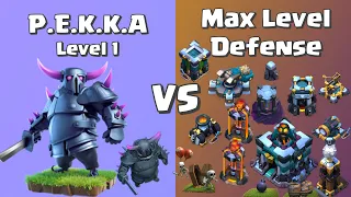 Level 1 P.E.K.K.A VS Max Level Defense| How Strong is Entry Level P.E.K.K.A | Clash of Clans